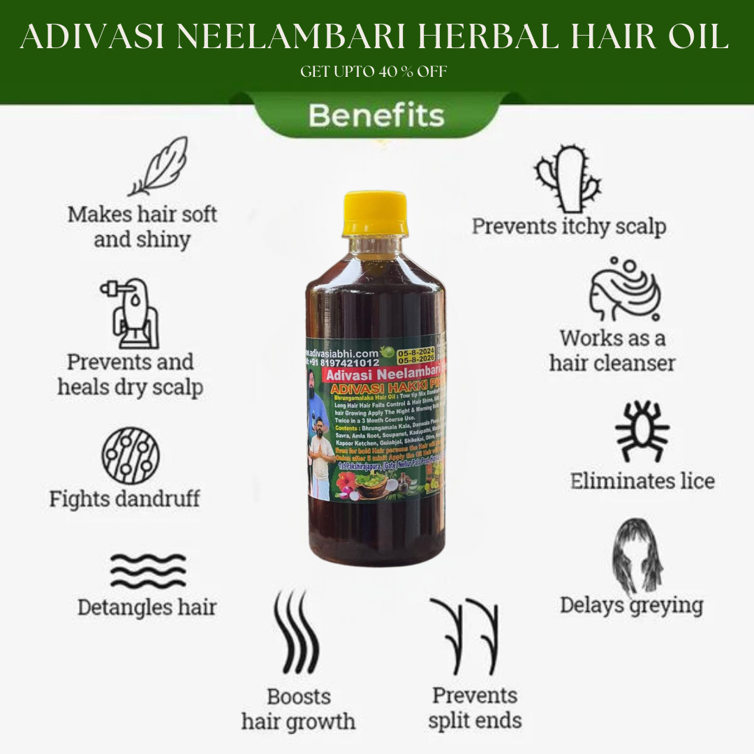 Adivasi Neelambari Herbal hair Oil (4.9 ⭐⭐⭐⭐⭐ 94,553k+ REVIEWS)